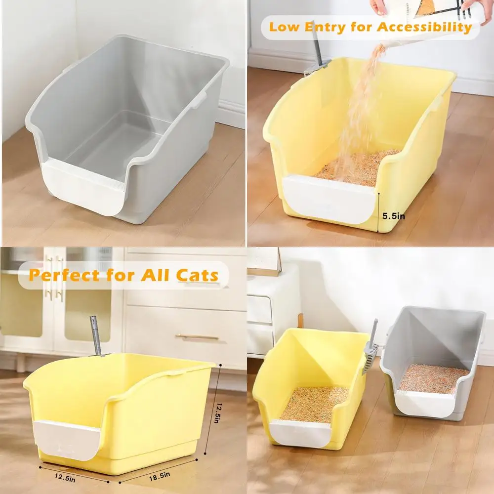 

Large Cat Litter Box with High Sides and Low Entry for Easy Access, Ideal for Kittens and Senior Cats with Compact Storage Solut