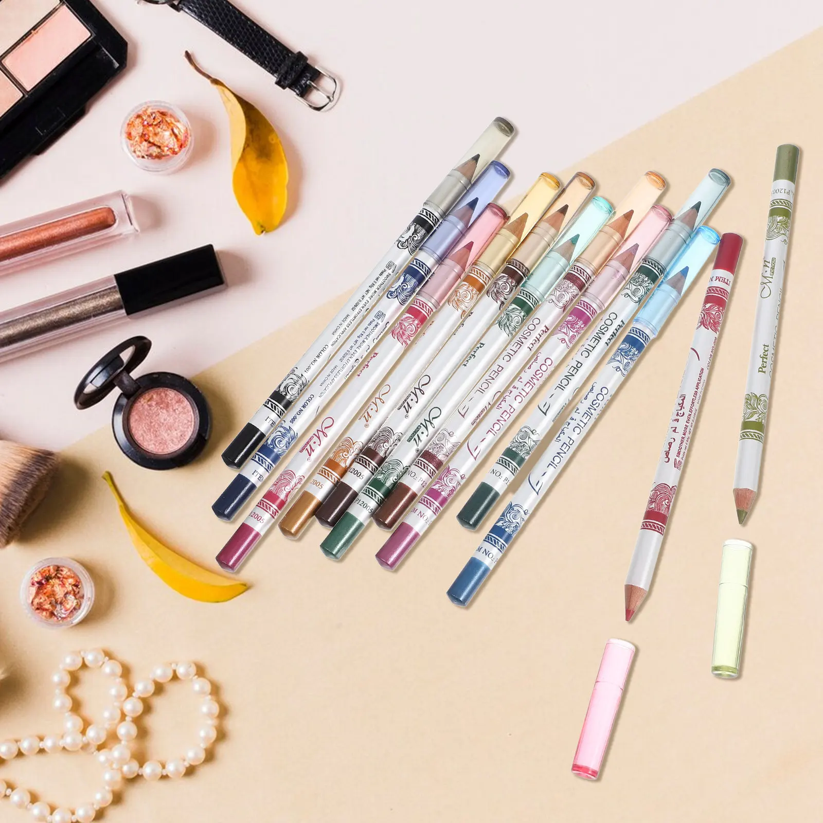 12-teiliges 12-Farben Eyeliner-Stift-Set Wasserfest Ölfest Schnelltrocknend Leichtgewichtig Rutschfester Griff Tragbares Make-up Farbiger Eyeliner