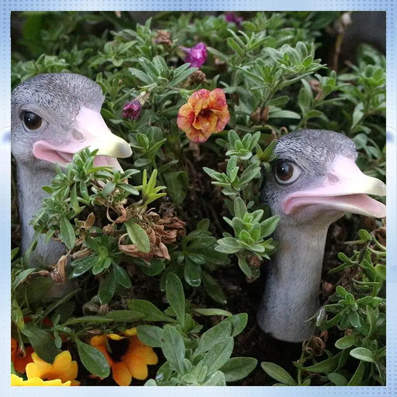 

AD-2PCS Наружная скульптура головы страуса: украшения из смолы для садовых кольев с реалистичной детализацией