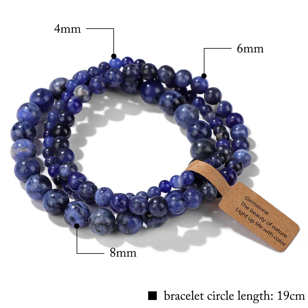 4 6 8mm Natural Stone Beads Bracelets Set For Men Women Handmade Jasper Stone Elastic Bracelet Couple Anniversity Jewelry - view 2