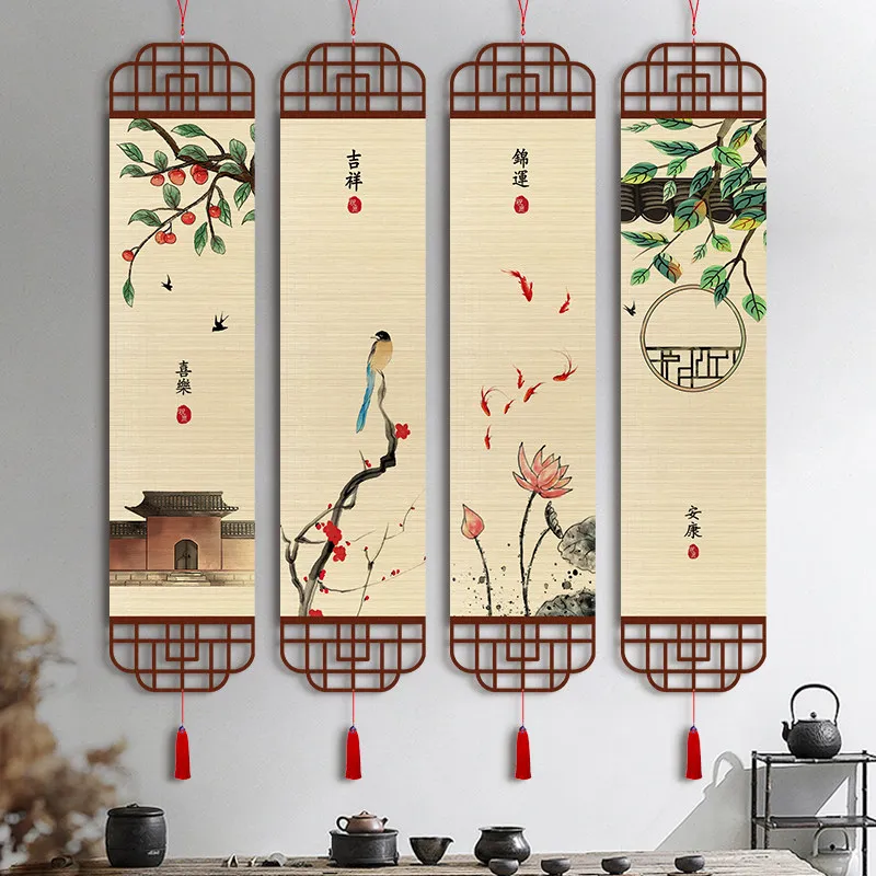 Bamboo Curtain Wall Art Zen spirit Calligraphy Painting Woven Bamboo Design for Entryway Study Villa room decor aesthetic