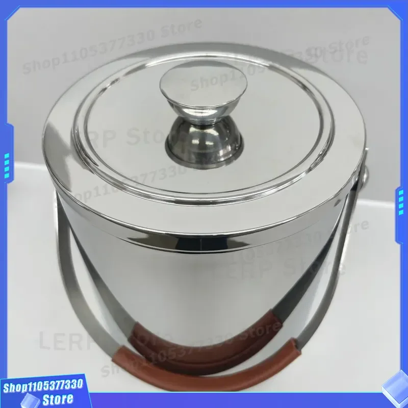 Stainless Steel Ice Bucket With Lid And Tongs For Champagne Beer Red Wine Bar KTV Party Supplies Portable Hand Dry Cooler Bin