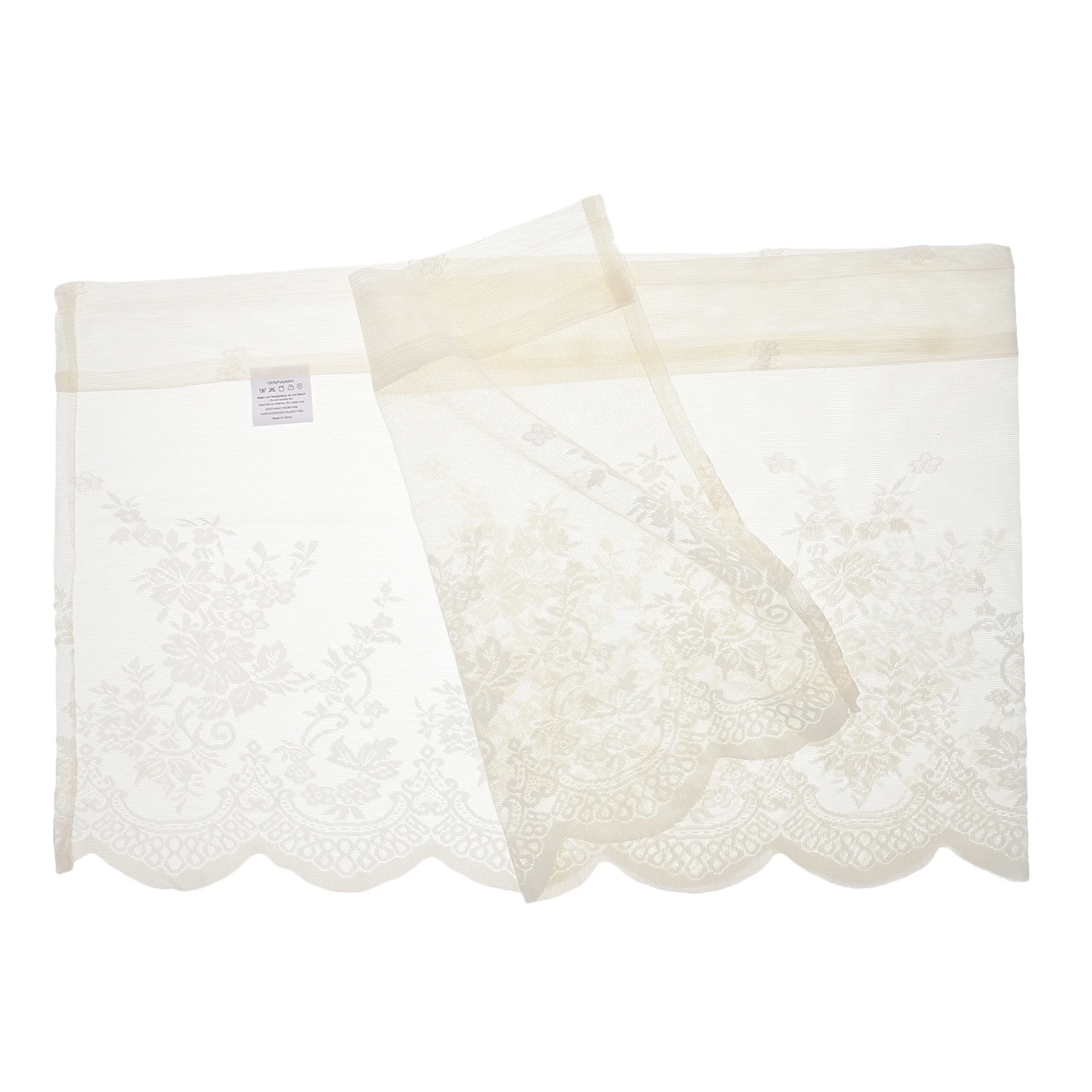 

Short Lace Curtains Curtain Sun Proof Light Translucent Polyester Beige 130X41Cm For Kitchen Balcony