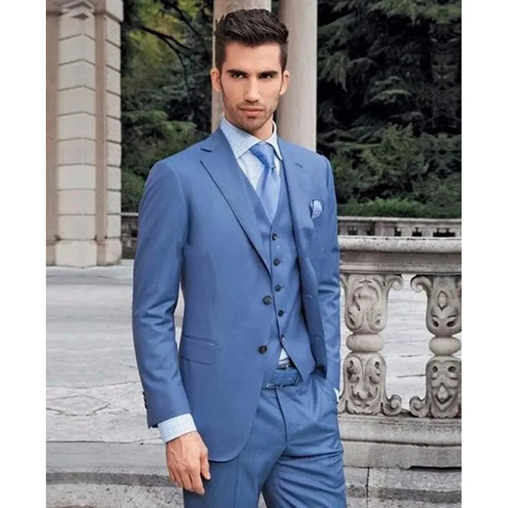 Handsome Men\'s Suits Full Set Single Breasted Notch Lapel Formal Outfits Wedding Costume Slim Fit 3 Piece Jacket Pants Vest 2024