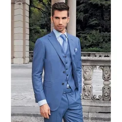 Handsome Men's Suits Full Set Single Breasted Notch Lapel Formal Outfits Wedding Costume Slim Fit 3 Piece Jacket Pants Vest 2024