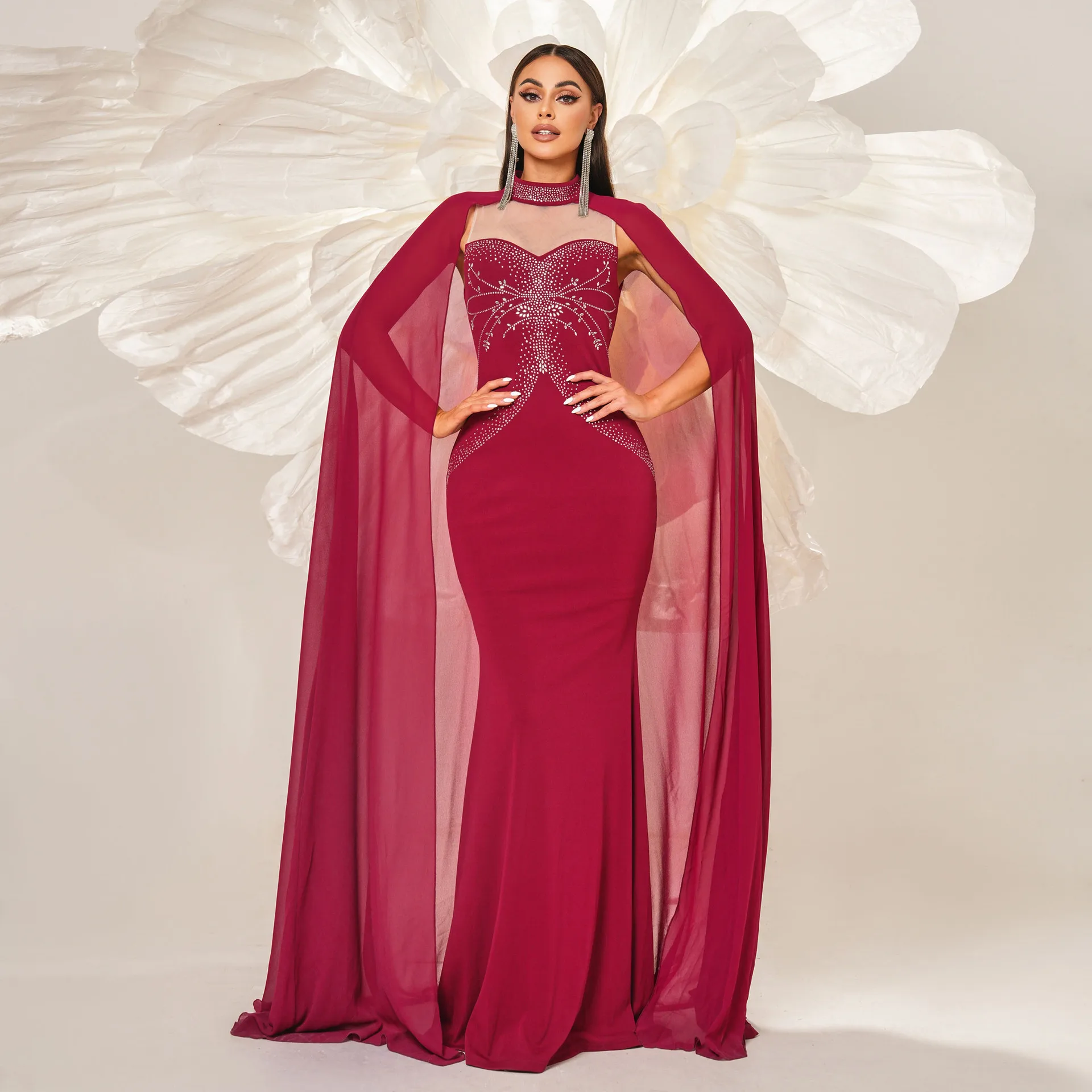 

High-end temperament sexy long sequined long-sleeved crew neck banquet evening dress bridesmaid dresses women's long dance