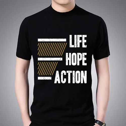 Imagen 2 del producto Camiseta clásica informal con cuello redondo para hombre, camisa negra transpirable que combina con todo, con estampado de frases juveniles inspiradoras