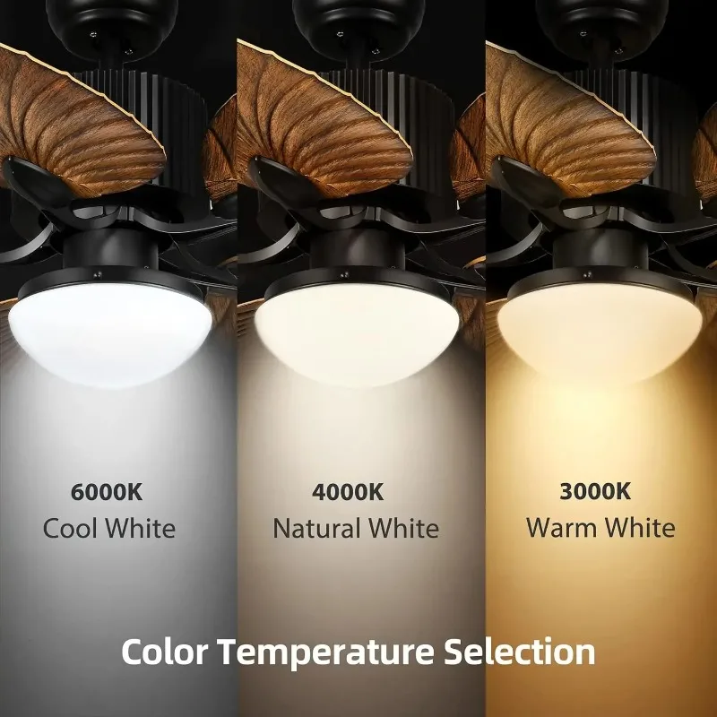 Tropical Style Palm Leaf Ceiling Fan With Light Decorative Ceiling Fan For Patio Balcony Terrace Home Lighting
