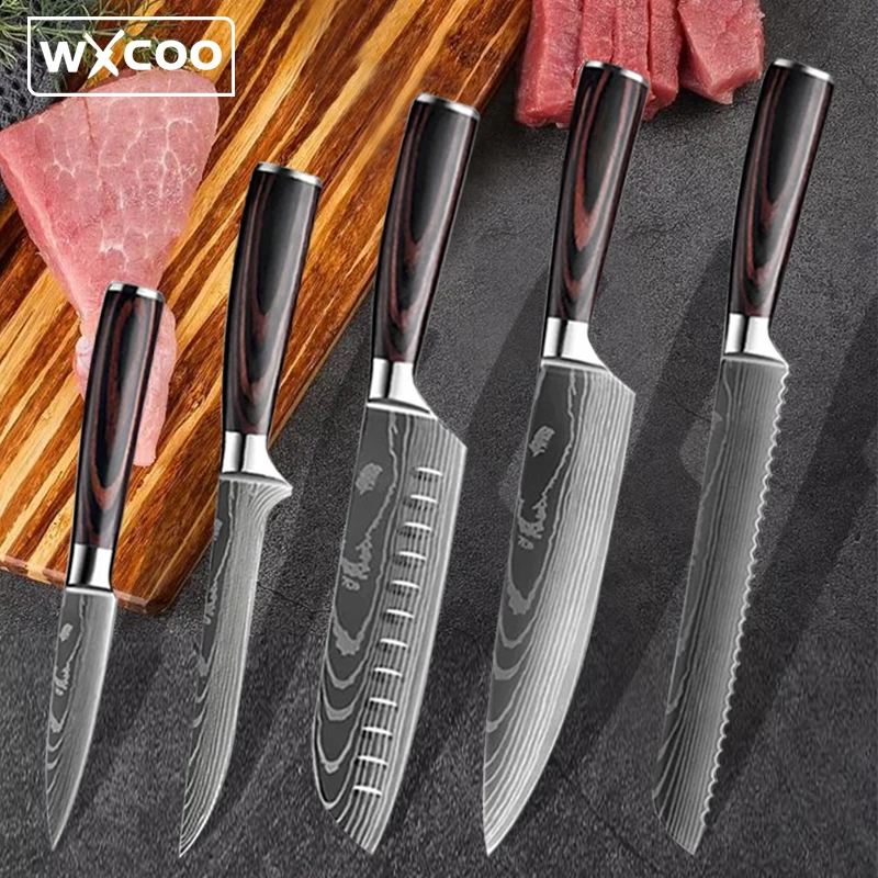 

Kitchen Knife Set Japanese Chef Knife Sharp High Carbon Stainless Steel Fruit Bread Boning Knives Kitchen Cooking Wood Handle