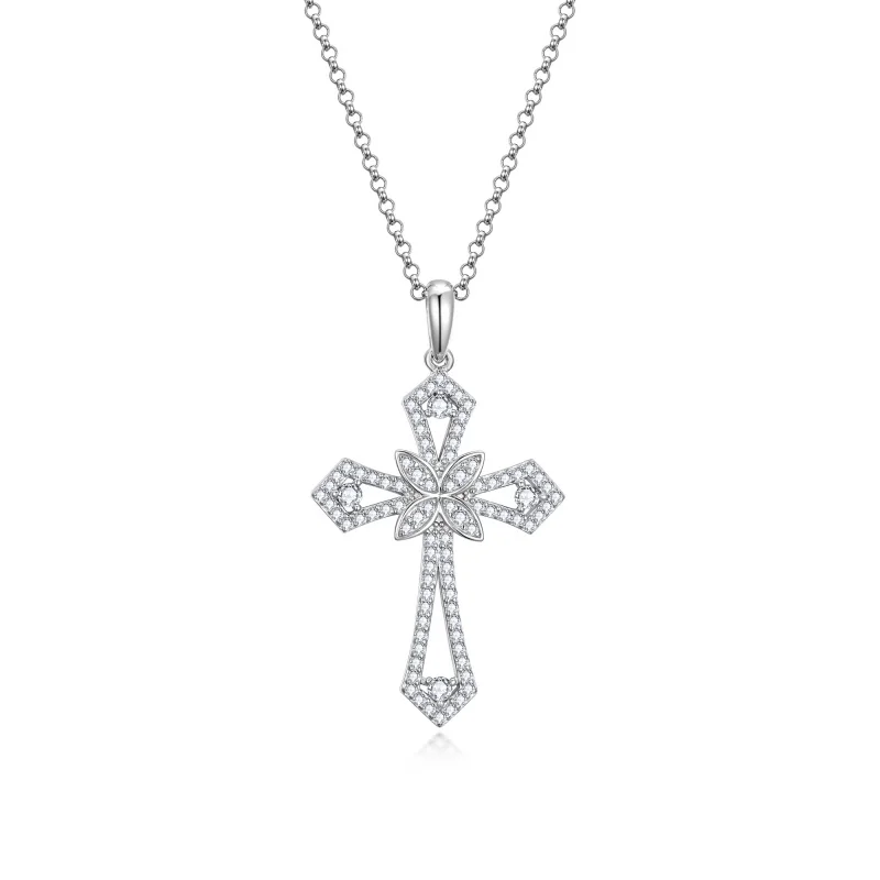 

KEEP YES Total 0.5ct Cross Moissanite Diamond Pendant Necklace for Women Unisex Jewelry 18K White Gold Plated 925 Silver Gift