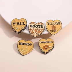 Cuore Western Cowboy stivali spilla creativa Howdy Cowgirls Retro smalto spille decorativo risvolto distintivo vestiti zaino gioielli regalo