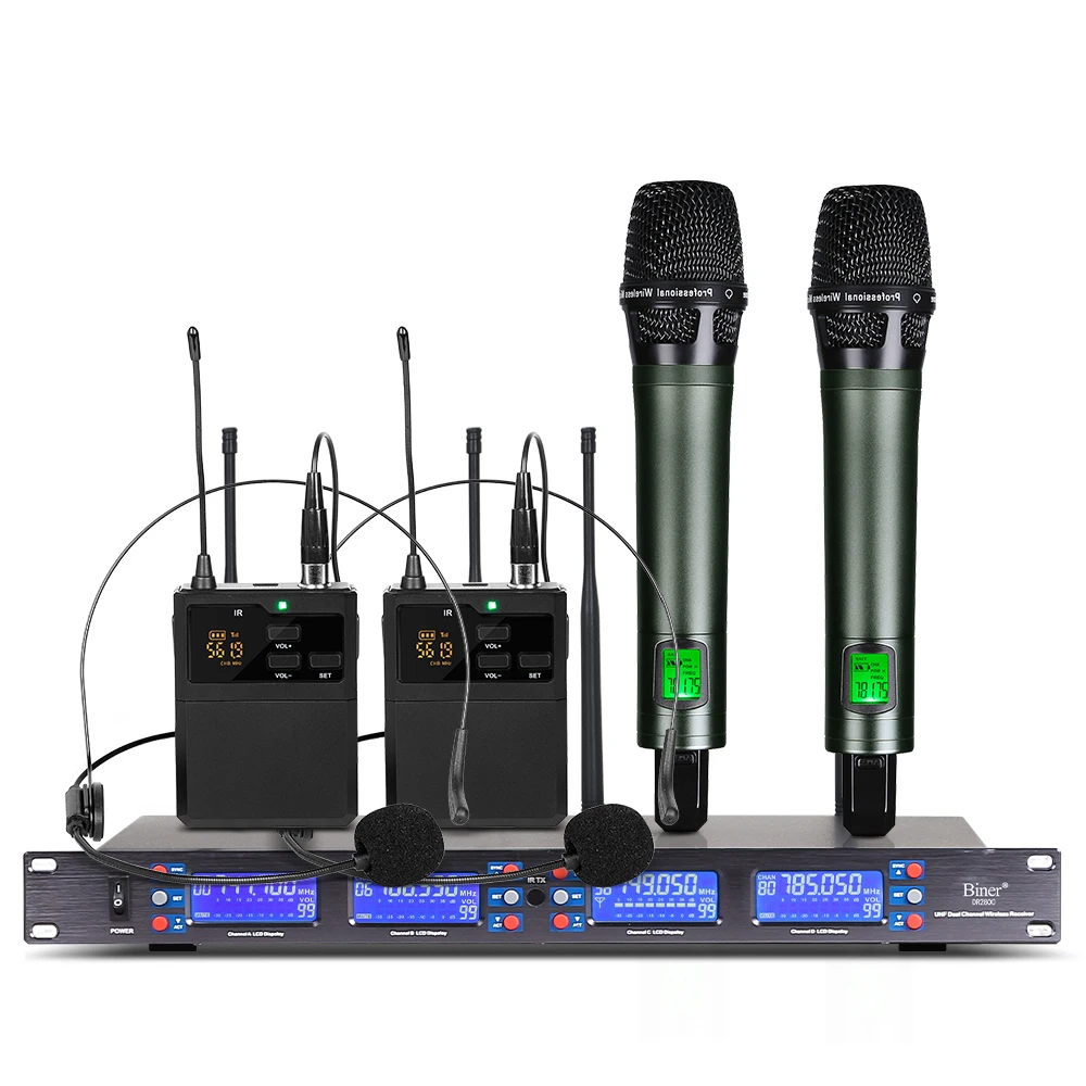 2400 Professional 4 Channel Wireless Microphone Bodypack Transmitter Headset Microphone System Stage