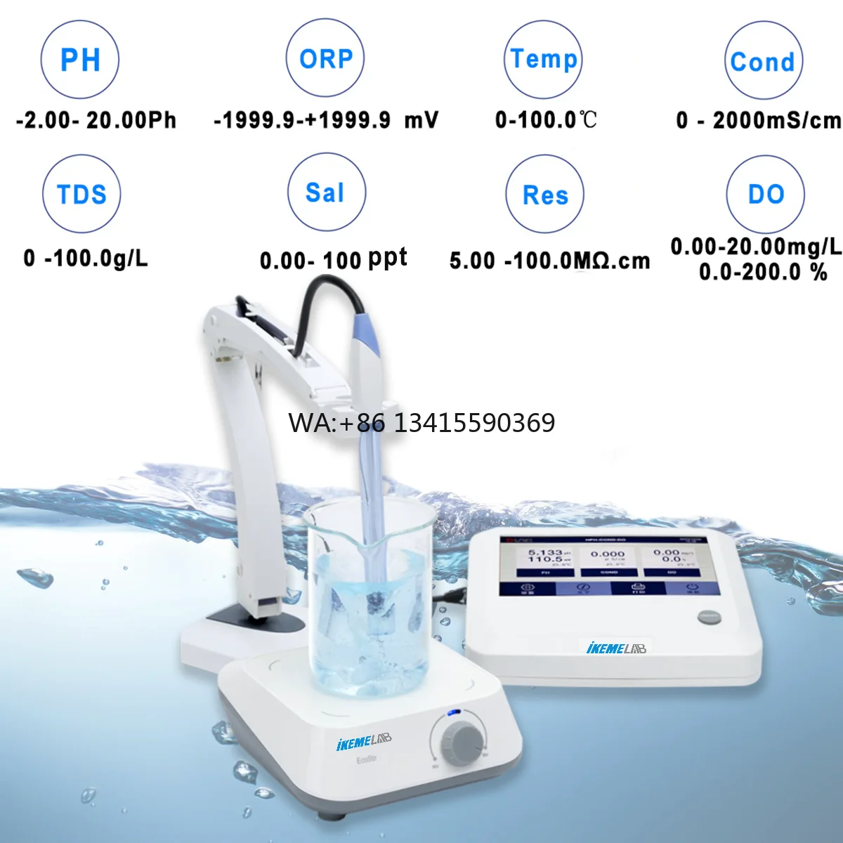 

В наличии Высокоточный настольный компьютер с сенсорным экраном 8 в 1 PH/ORP/TDS/EC/Temp/Sal/Res/DO Лабораторный анализатор качества воды Проводность PH Me