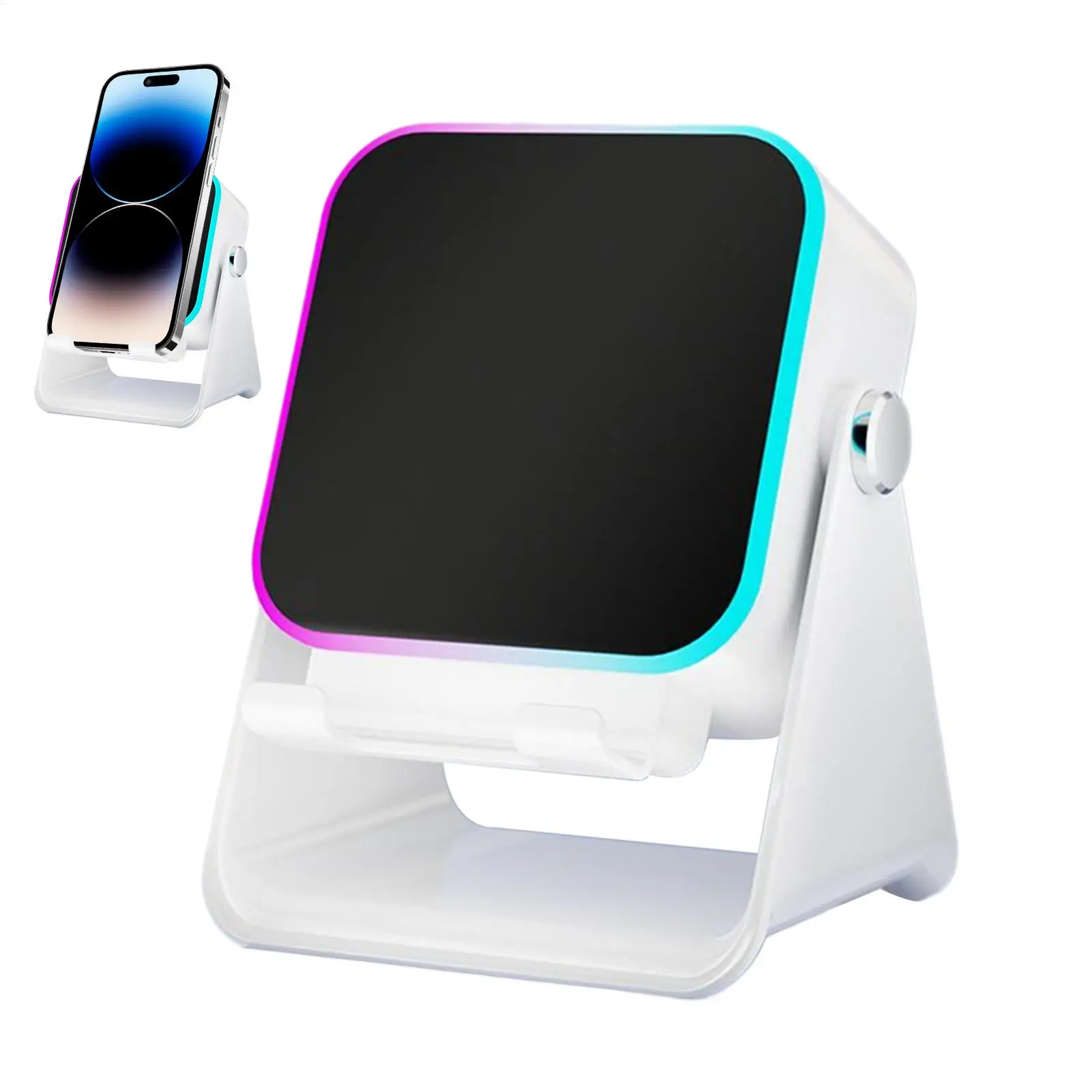Phone Stand with Speaker Foldable Smartphone Bracket with Light 10W Phone Holder Wireless Charger Speaker for Home Office Travel