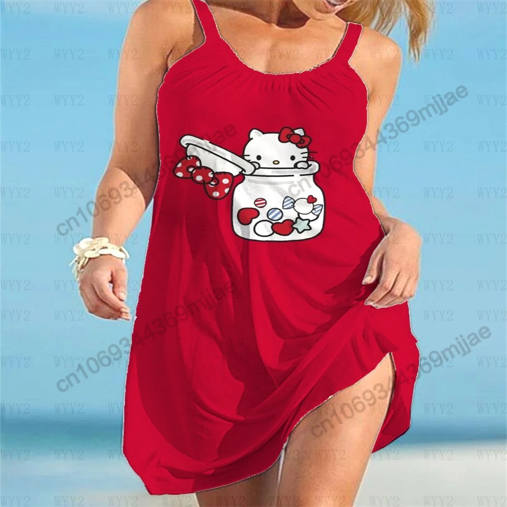 HelloKitty-tops femininos com pescoço redondo, roupas femininas, vestidos de praia, top verão, camiseta Zevity, roupas Y2K, 2021