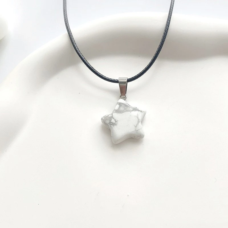 Trend Naturstein Hexagon Kristall Rosenquarz Opal Stern Anhänger Halskette für Frauen Fluorit Lapis Kugel Pendel Schmuck Geschenk