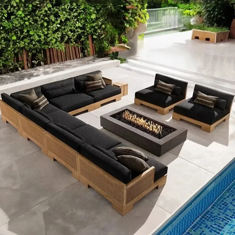 Outdoor Sofa Patio Garden Set Combination Luxury Furniture Upholstered Teak Wicker All Weather Single Multi-Person Sofa