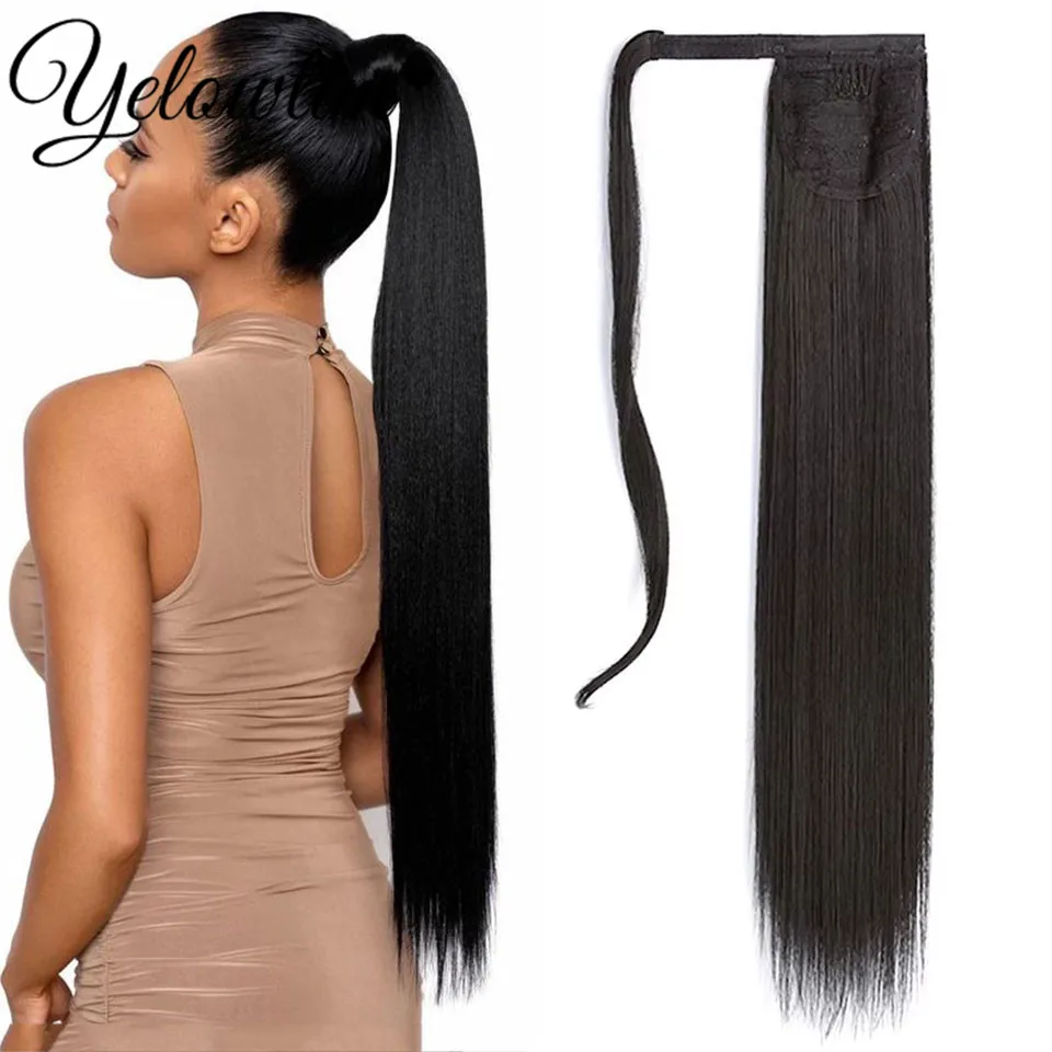 30inches Synthetic Ponytail Hair Extension Clip in Fake Wig Hairpiece Blonde Wrap Around Pigtail Long Smooth Overhead Pony Tail