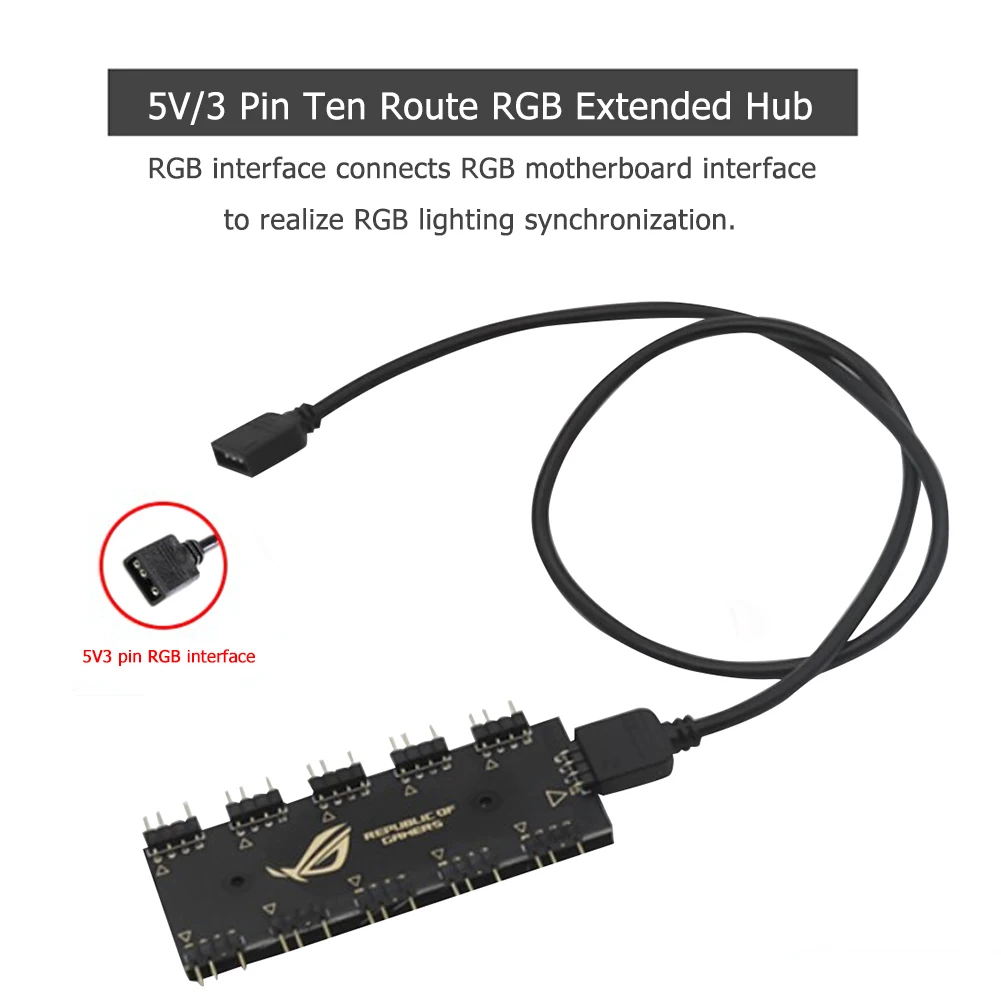 1 do 10 Port 5V 3Pin/12V 4Pin płyta główna RGB synchronizacji HUB Splitter przedłużacz kabla dla ASUS GIGABYTE AURA RGB wentylator światła