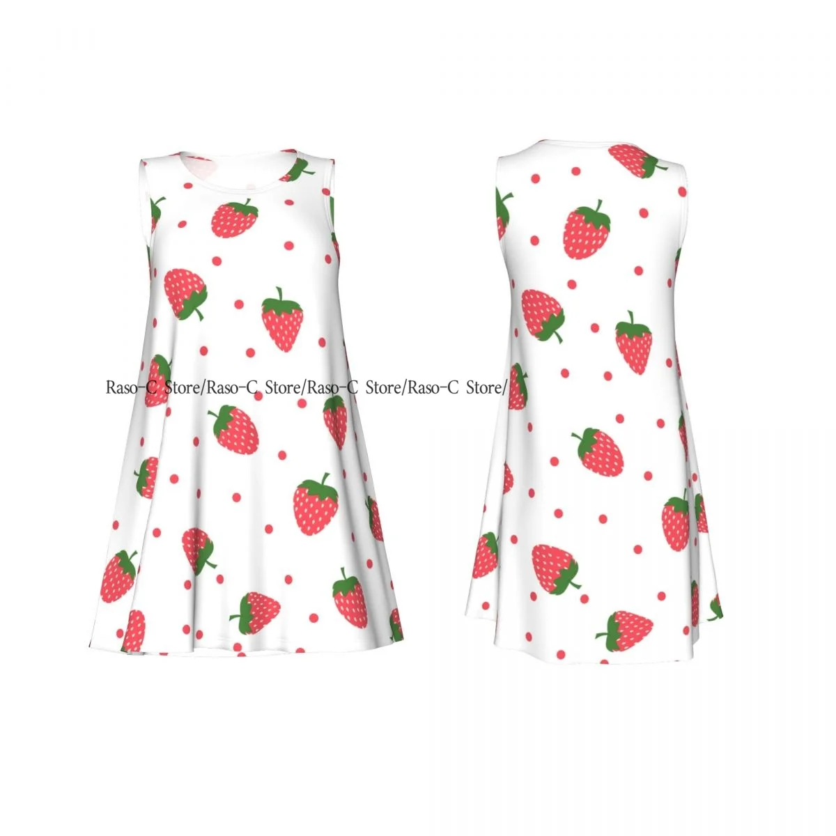 Women's Dress Bright Strawberries And Dots Summer Casual T Shirt Beach Cover up Tank Dress