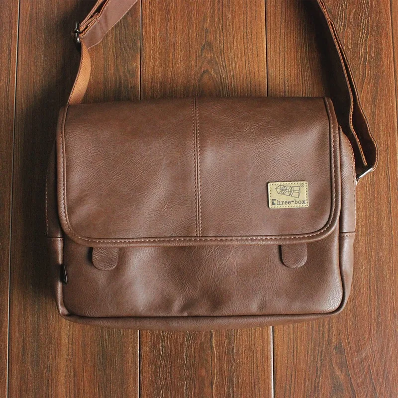 Vintage PU Leather Men's Shoulder Bag Casual Crossbody Bag Large Capacity iPad Messenger Bag Male Fashion Sling Bag