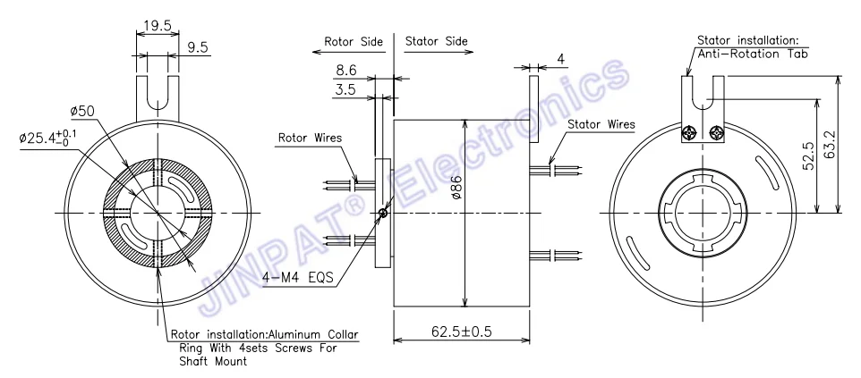 LPT025-1205 12 Circuit 5A Slip Ring Rotary Joint Electrical Connector 25.4mm Hole Size 0~300rpm for Wind Generators