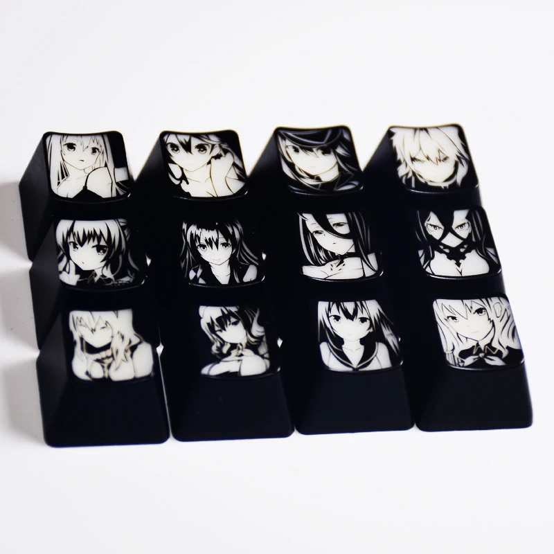 12 Keys/set Anime Custom Keycaps DIY Replace Personalized Customization Area Neil Miku Saber Mechanical Keyboard Accessories