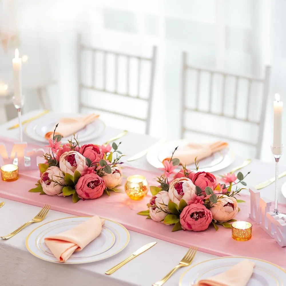 Centre de table boule de fleurs de mariage, 10 pièces de 9.4 pouces de diamètre, pivoine artificielle rose foncé, boule de fleurs artificielles, décorations de mariage