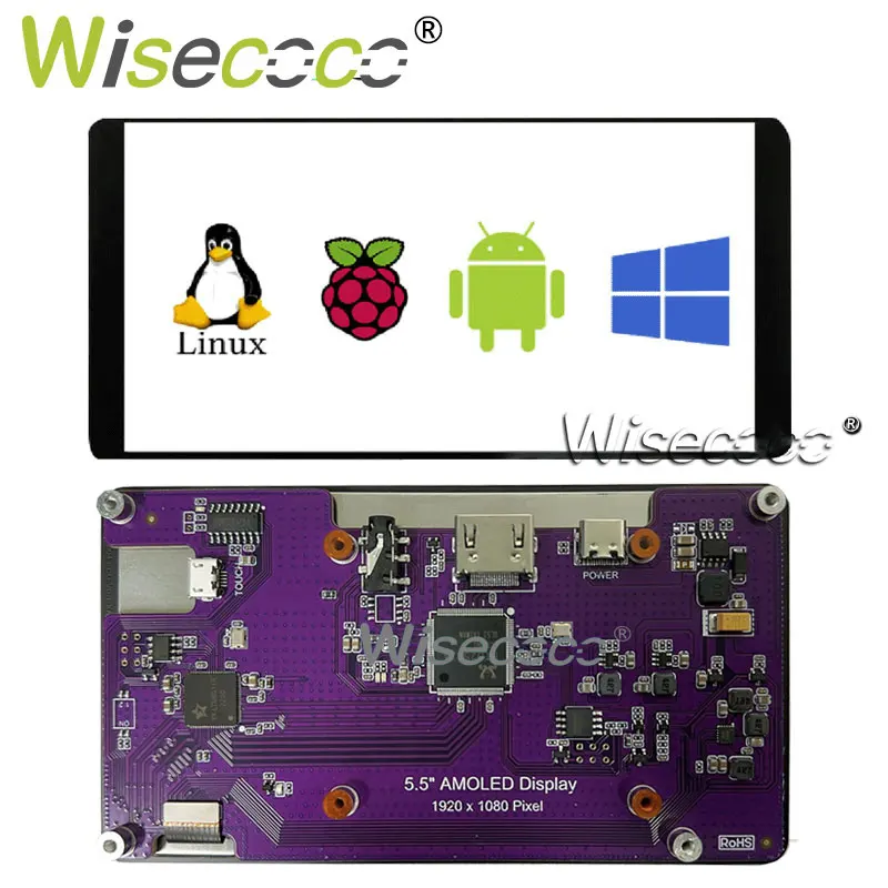 Monitor OLED FHD 5.5 Inci Layar Raspberry Pi Semua Dalam Satu Layar 1920X1080 LCD Layar Sentuh Modul Kotak Permainan Tampilan Port Tipe C
