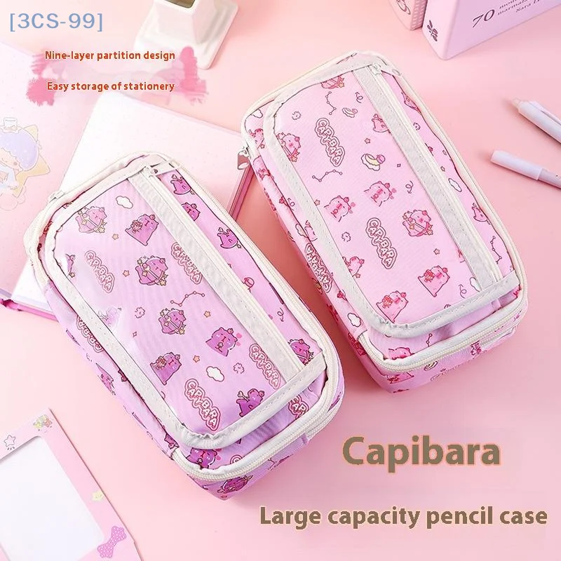 【3CS99】Cartoon Cute Capybara Pencil Case Students Multi-Functional Pen Bag Stationery Storage Box Large Capacity Stationery Box