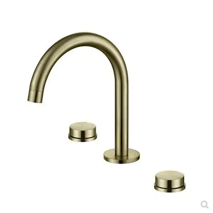 Vidric Matt Gold Kitchen Sink Mixer 3 Hole Deck Mounted Faucet And Bathroom Brass Dubole Knob Handle Three Hole Faucet 360 Swive