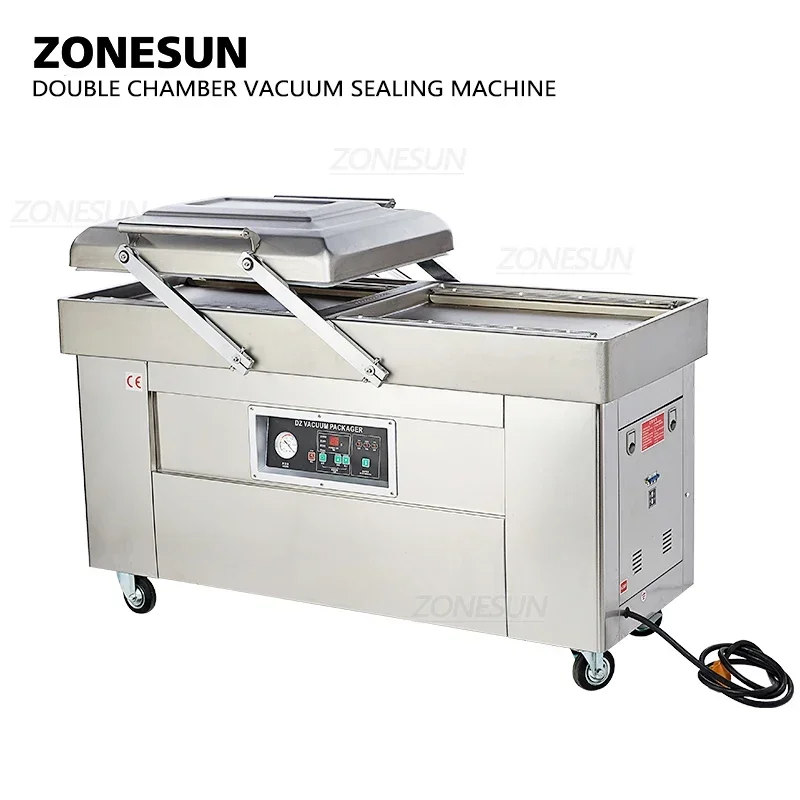 ZONESUN DZ400 Automatic Double Chamber Vacuum Food Sealer Bag Vacuum Packaging Machine wIth Date Printer