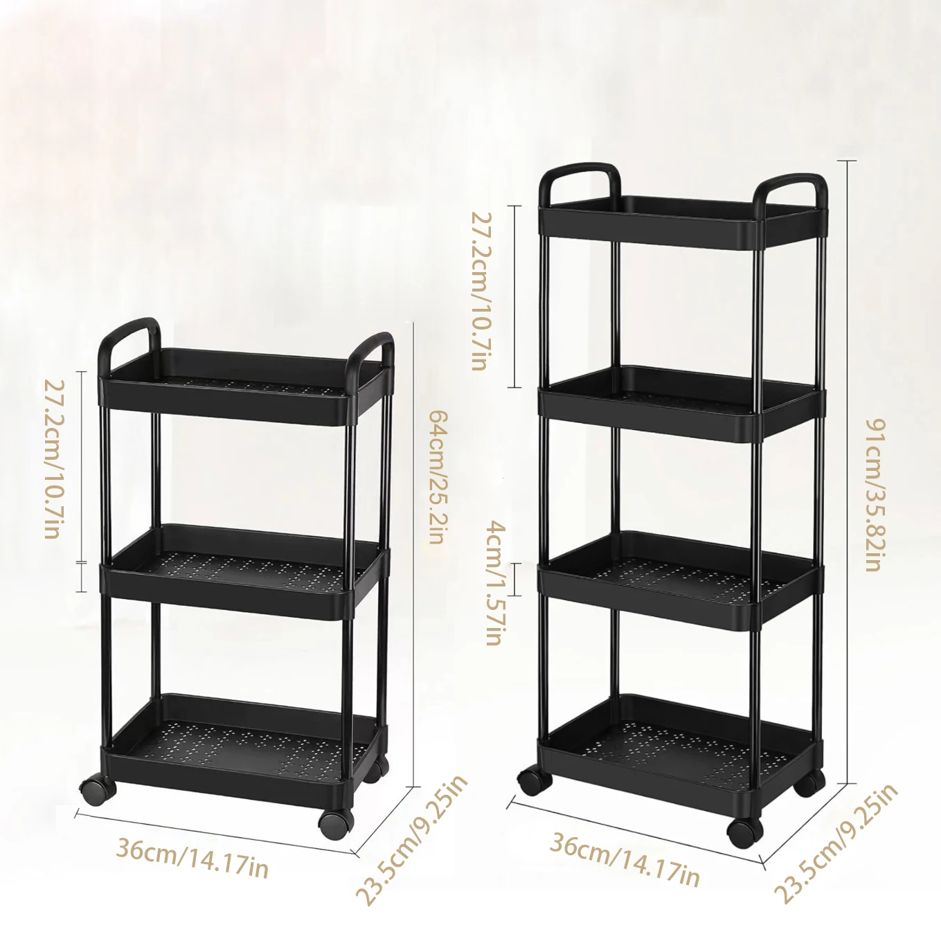 4-Tier Plastic Rolling Utility Cart with Handle Multi-Functional Storage Trolley for Bathroom Movable Organizer Rack with Wheels image 6