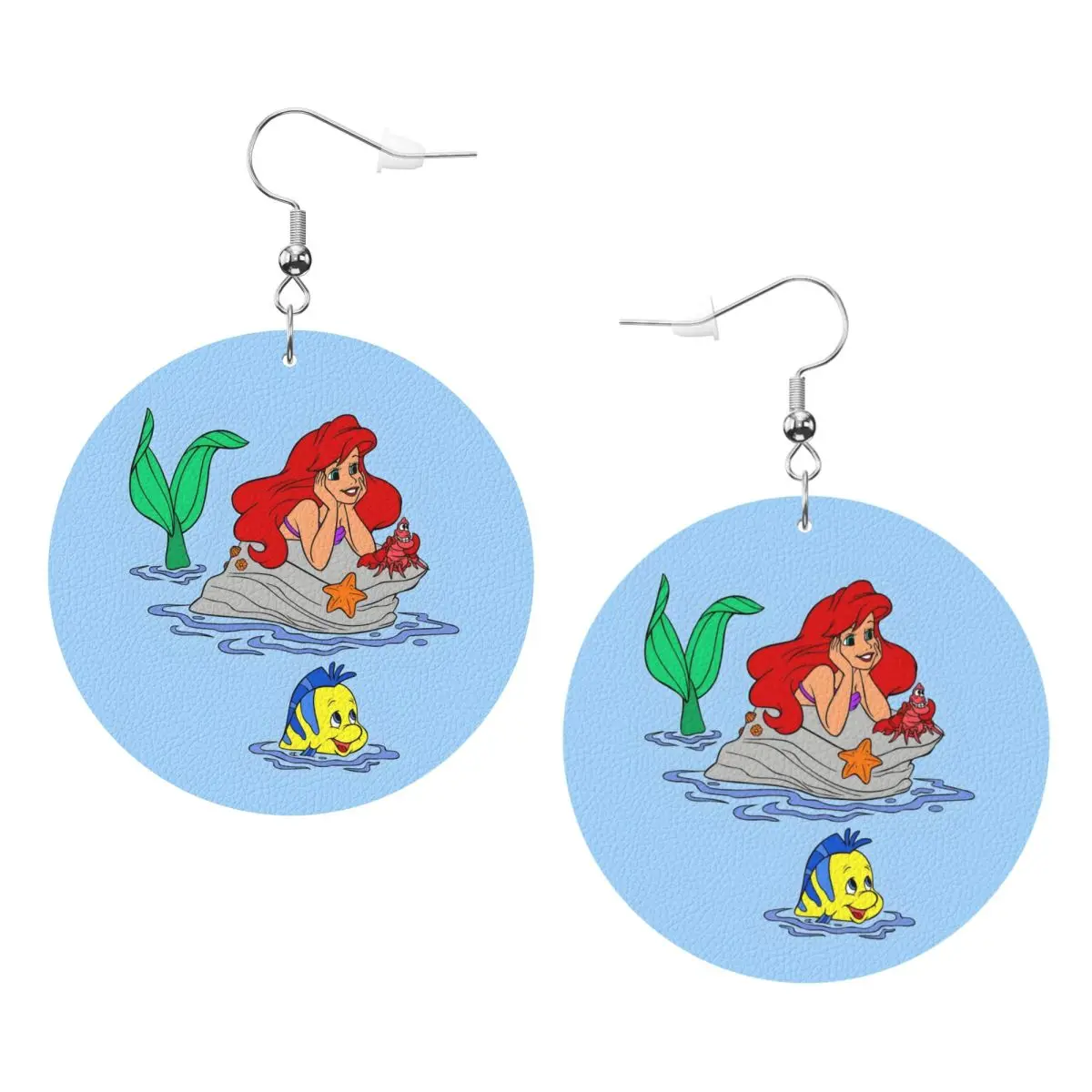 

Custom The Little Mermaid Leather Teardrop Earrings for Women Leather Earrings Princess Ariel Lightweight for Parties Holidays