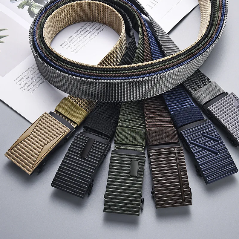 

Nylon Automatic Buckle Men Belt Outdoor Tooling Jeans Solid Color Canvas Waistband High Quality Tactical Belt for Men Wholesale