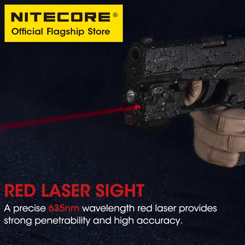 NITECORE NPL10 Tactical Gun Lamp 635nm Red Laser Pistol Light 300 Lumens Lightweight Compact LED Flashlight With CR2 Battery