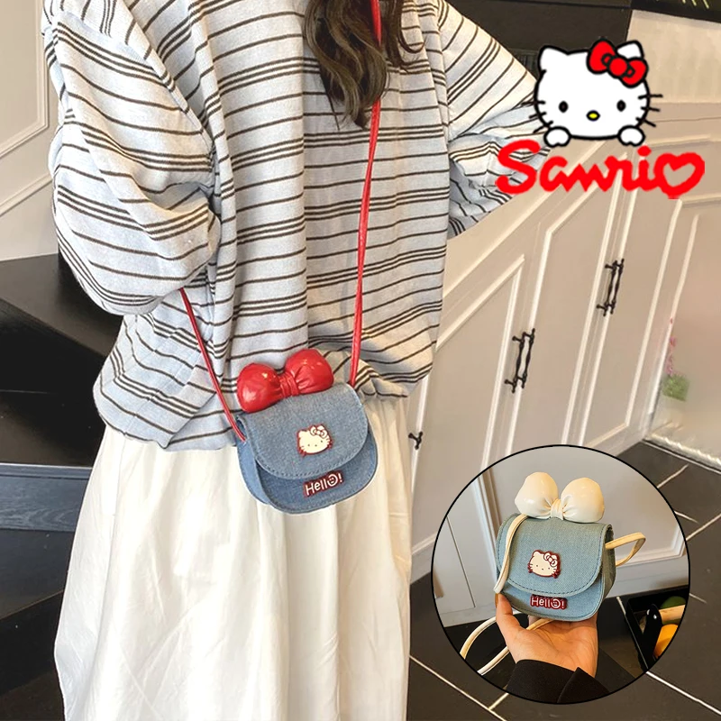 

Sanrio Hello Kitty сумка-мессенджер с героями мультфильмов, милая мини-сумка на плечо для девочек, искусственная кожа, креативный кошелек в форме банта, наушники, подарки