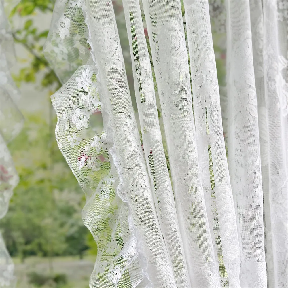 French Lace Jacquard Curtains Retro Luxury Butterfly Lotus Edge Sheer Voile for Living Room Balcony Bay Window Screen