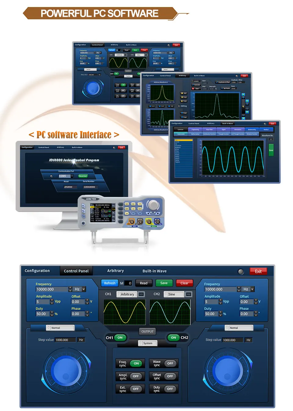 JUNCTEK-generador de forma de onda arbitraria, fuente de señal de doble canal, 8080 MS/s, 14bits, medidor de frecuencia, 60Mhz, 80Mhz, 275 funciones, JDS8060