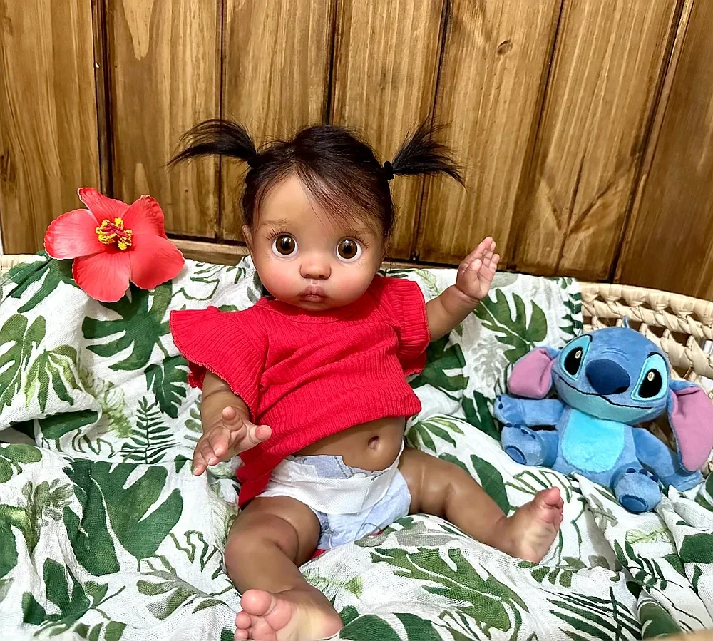 DLS Customized Limited Supply 16inch Reborn Baby Peeka With Hand-Rooted Hair Dark Skin Already Finished Doll Different Dress
