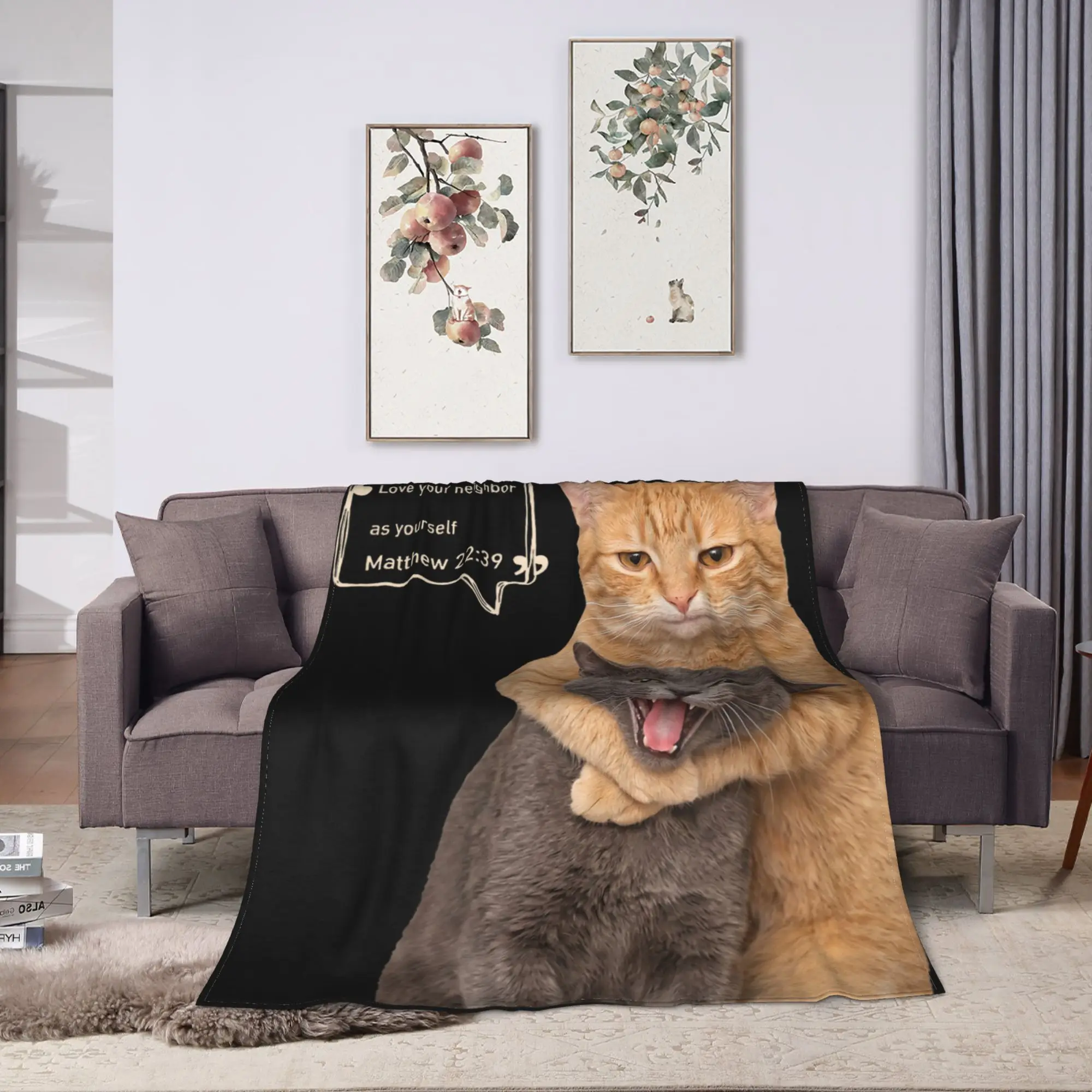 Love Your Neighbor As Yourself Funny Cat Meme Super Warm Blankets Plush Bedding Throws Living Room Flannel Bedspread Bed Cover
