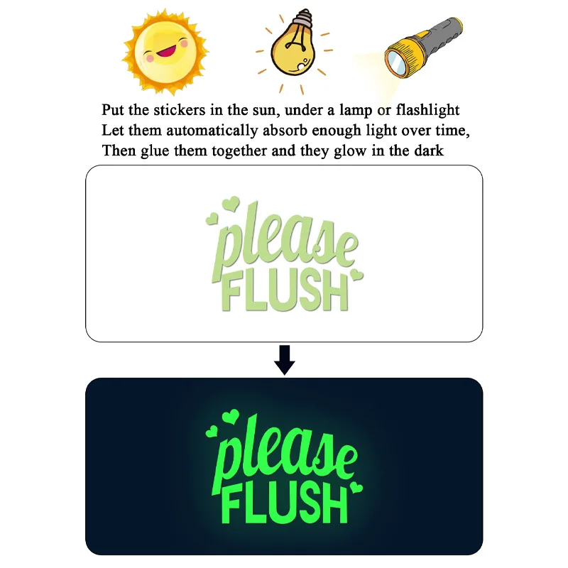 ملصق مرحاض مضيء يتوهج في الظلام مع تصميم الحب، ملصق تذكير، ذاتي اللصق