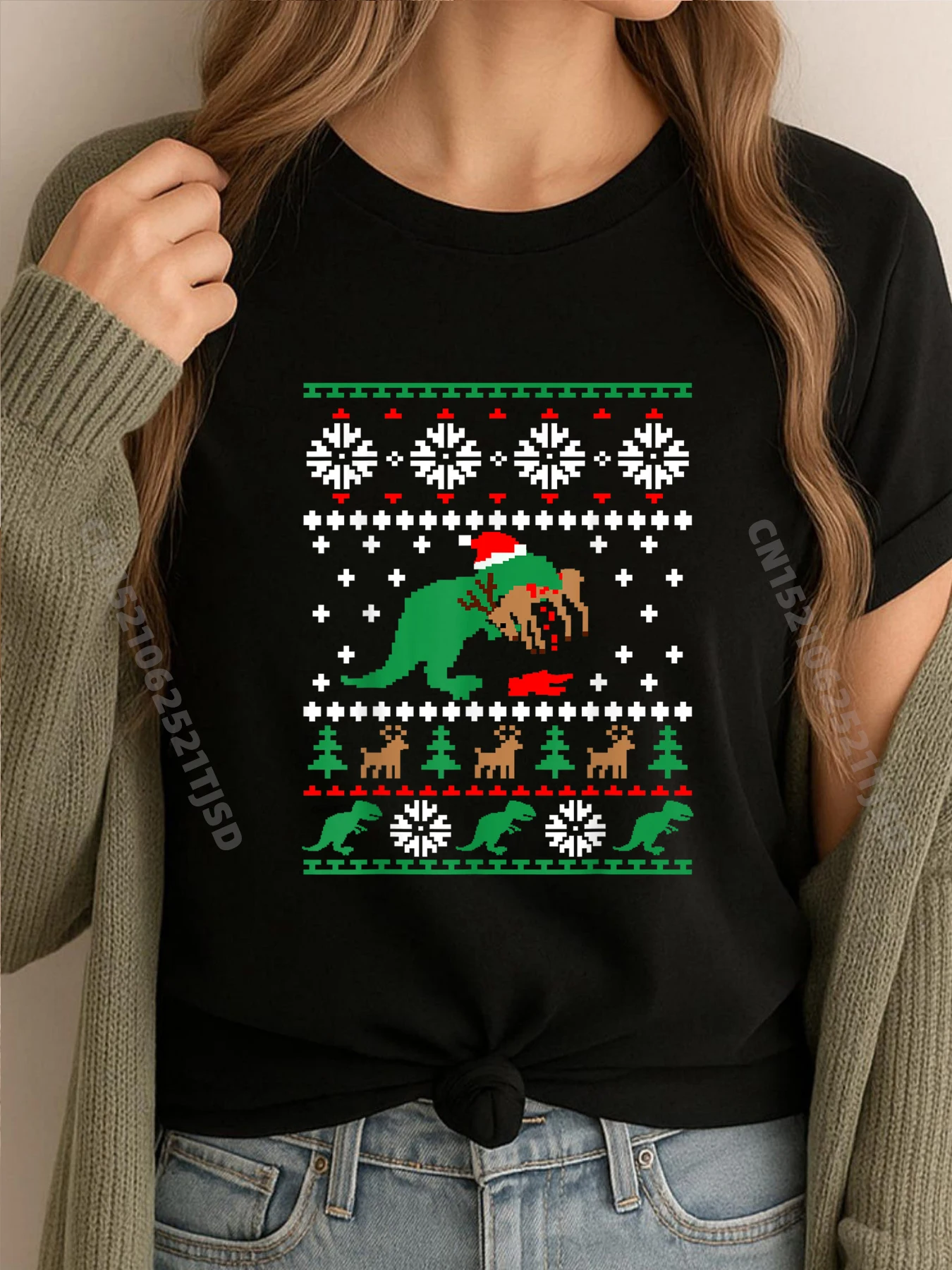 

Рождественская футболка Trex Eating Reindeer, забавные подарки, большой размер, корейский размер