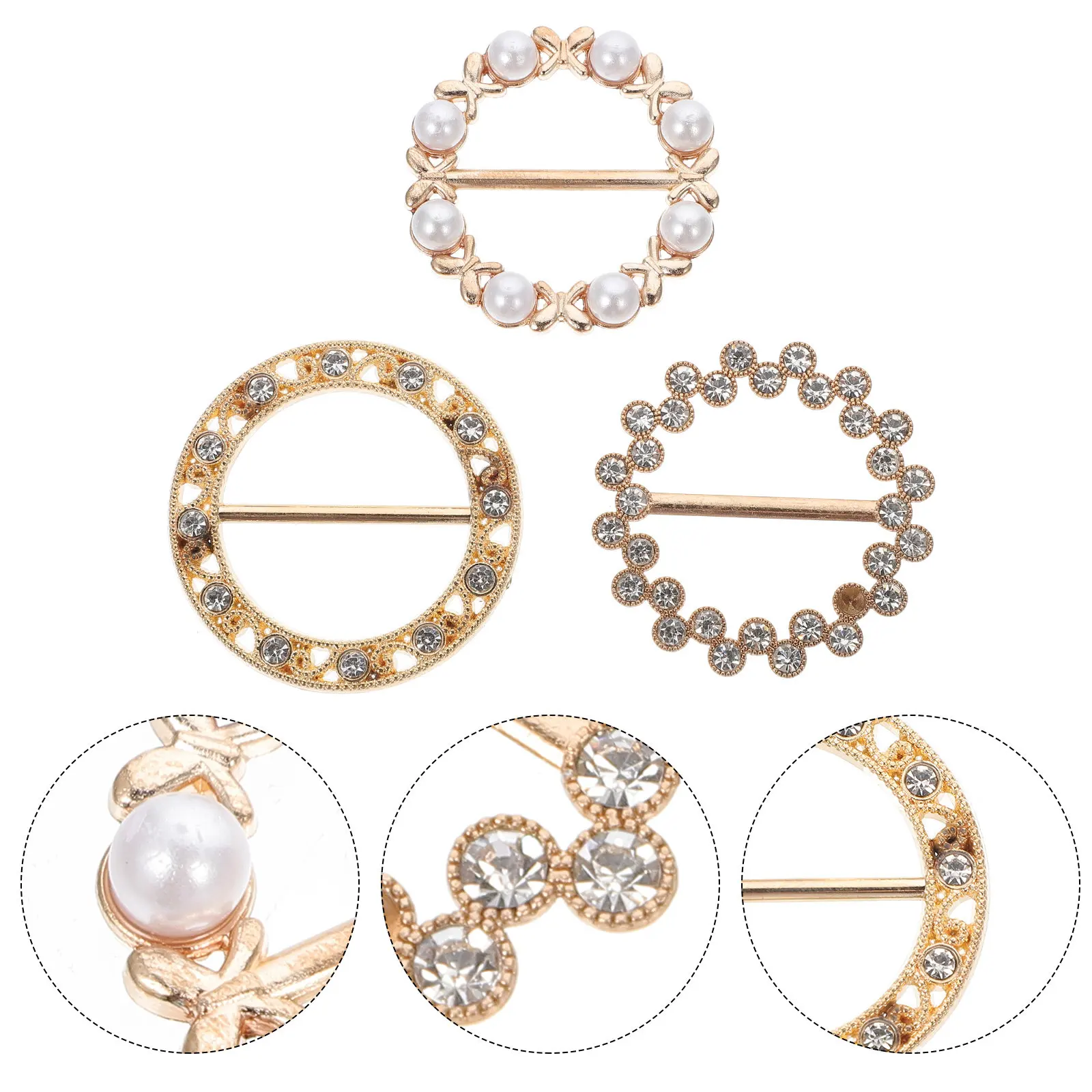 

3Pcs Pearls Rhinestone Scarf Clip Elegant Fastener for Scarves Shirts Daily Wear Party Prom Accessories Scarf Buckle