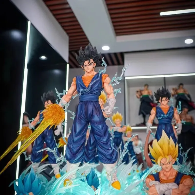 Dragon Ball Vegetto Actionfiguren-Set, Anime-Sammelspielzeug, Geschenk mit leuchtendem dreiköpfigem, geschnitztem Oberteil und passender Platte