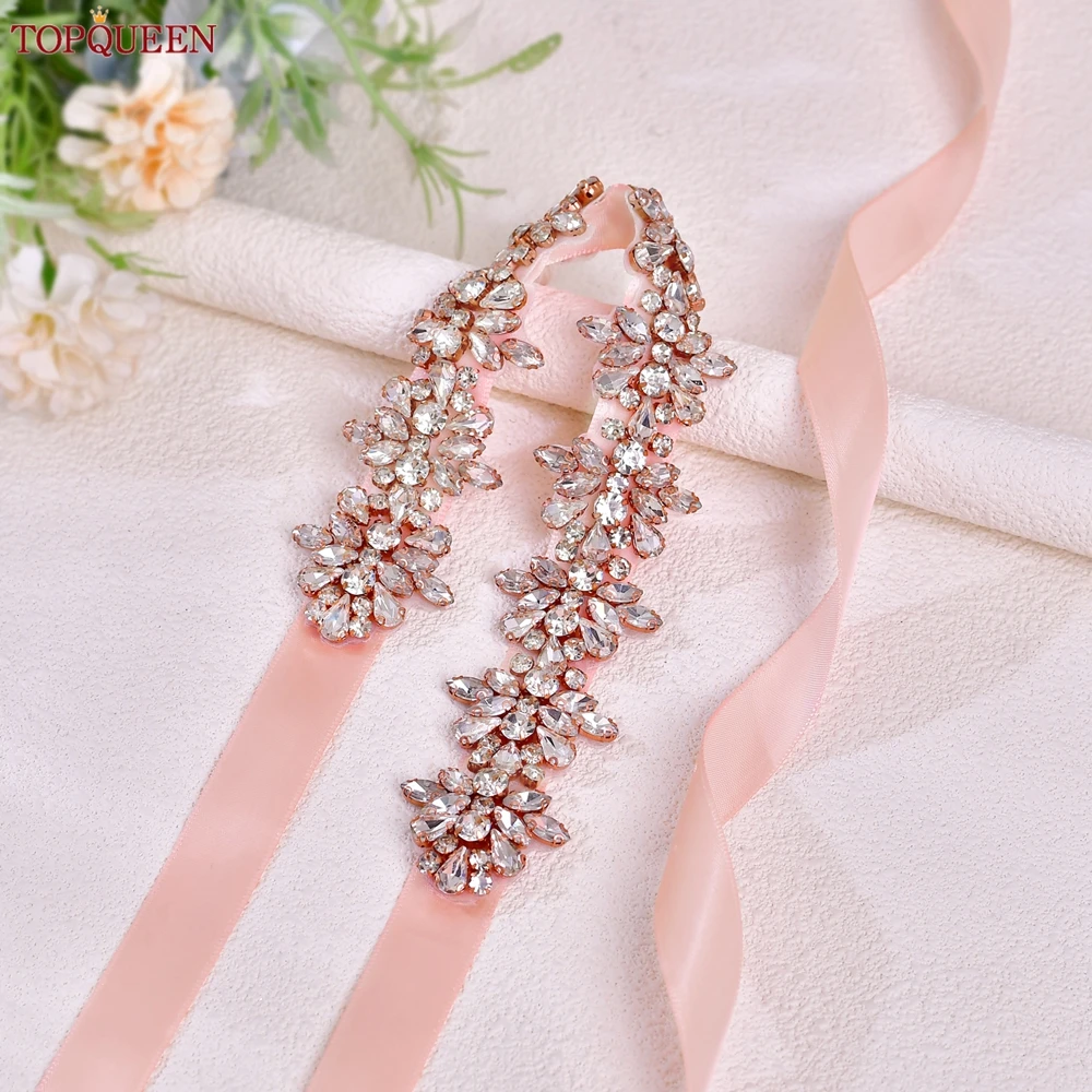 TOPQUEEN Elegant Rhinestone Encrusted Bridal Belt Bridesmaid Dress Sash Wedding Accessories Suitable for Banquet Christmas S269