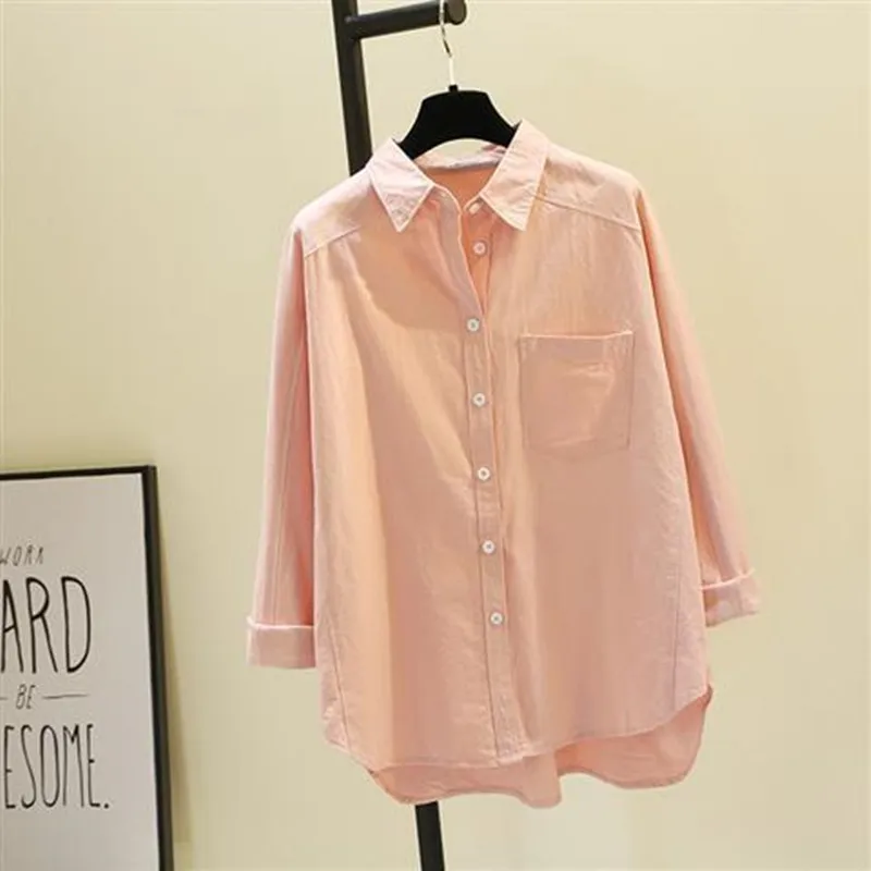 Pure Cotton Single Pocket Solid Color Long Sleeved Shirt 2024 Spring/summer New Korean Version Artistic Shirt Versatile Top