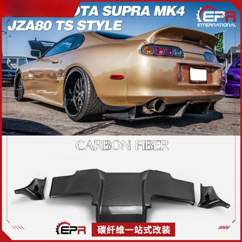 Para Toyota Supra MK4 JZA80 (estilo Bull Demon) - Labio trasero de fibra de carbono estilo TS y placa base del alerón trasero