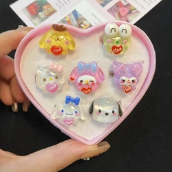 Sanrio Ring Kuromi Hello Kitty Mijn Melodie Kawaii Anime Cinnamoroll Open Verstelbare Ringmet Liefdesdoos Meisje Hart Versieren Speelgoed Cadeau