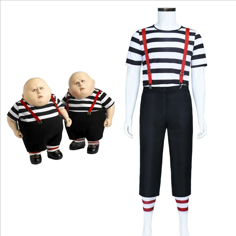 Zwillings-Cosplay-Kostüm Französischer Mimer-Anzug für Herren Schwarz-Weiß Gestreiftes T-Shirt Spiegel-Clown Comic Bühnen-Performers Outfit